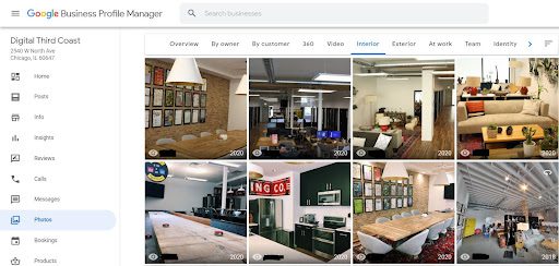 Google Business Profile, screen shot of photos manager.