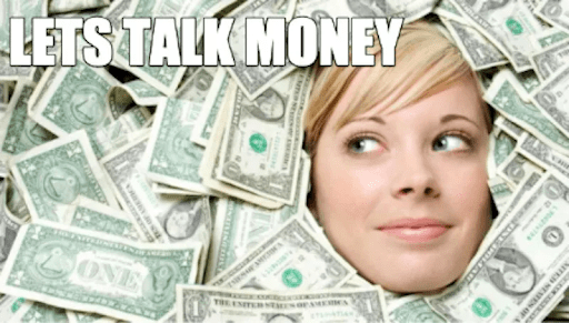 Image of dollar bills and text "let's talk money"