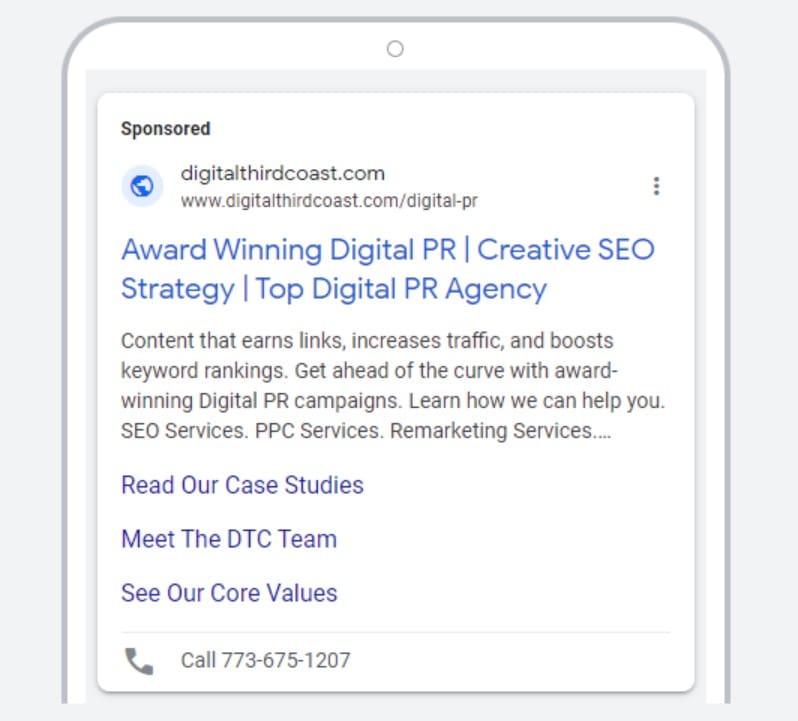 Mobile view of Google Ad