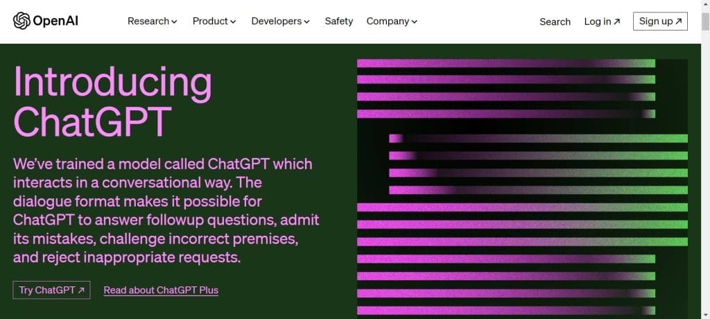 Screenshot of ChatGPT homepage