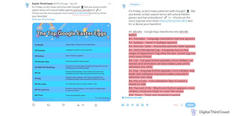 Screenshot of twitter post with a infographic "the top google Easter Eggs"