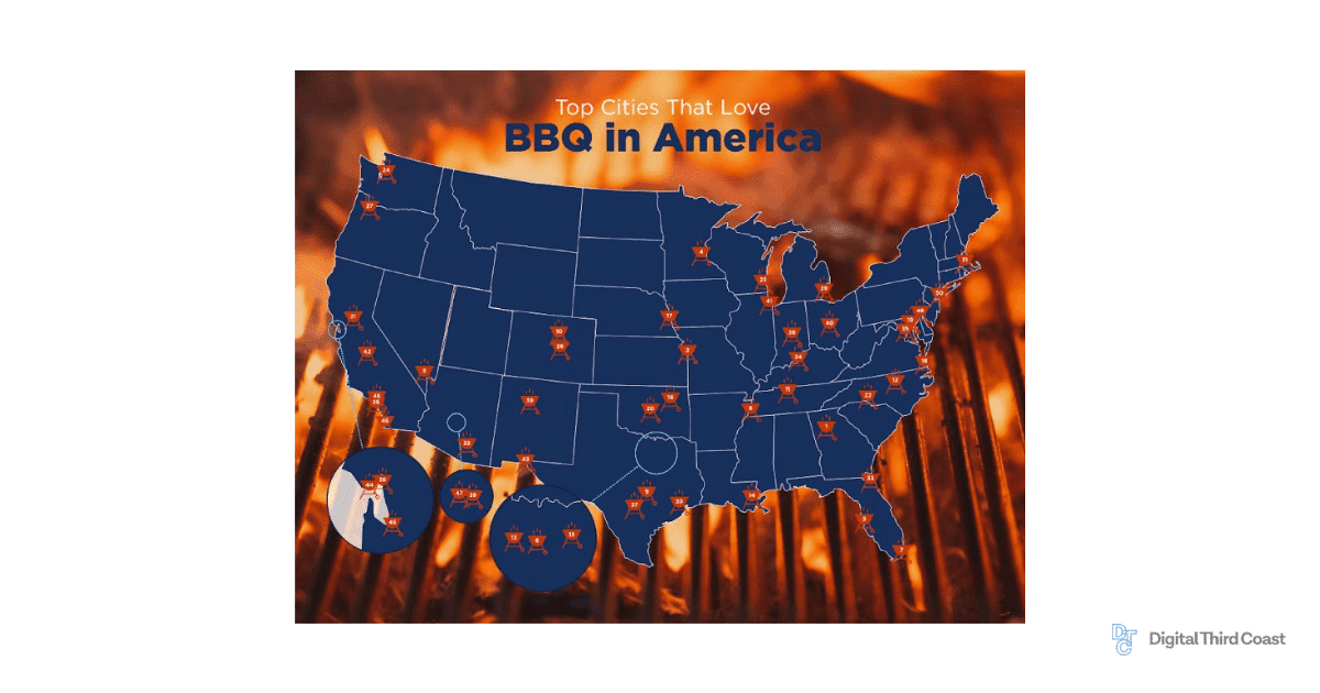 Map showing the most BBQ-obsessed cities