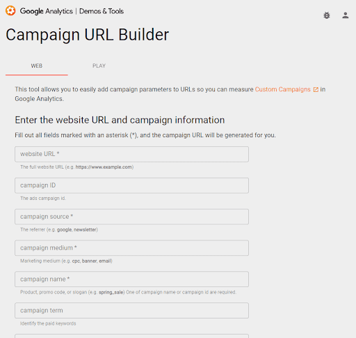 Campaign URL builder platform. How to enter the website URL and campaign information to produce a UTM tag
