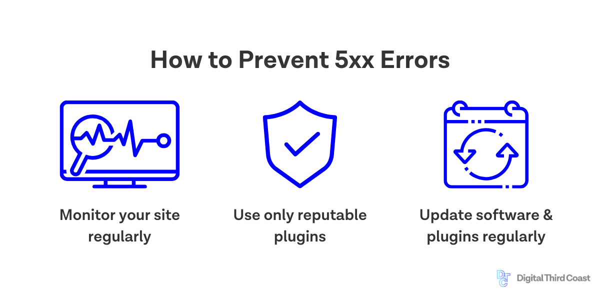 icons and tips for how to prevent 5xx errors