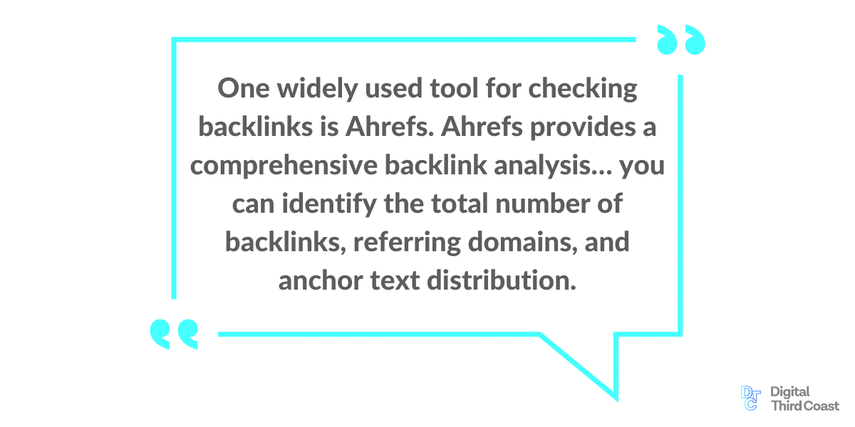 Quote box: "One widely used tool for checking backlinks is Ahrefs"