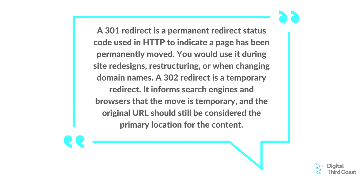 quote box: a 301 redirect is a permanent redirect