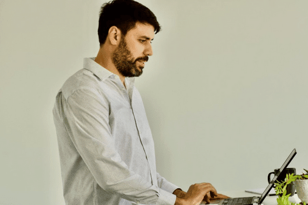 Charley Vail at a computer